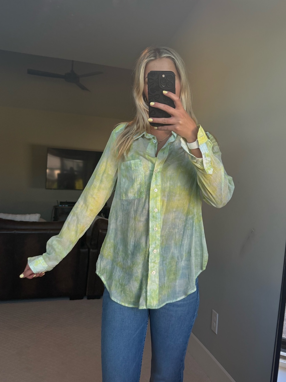 Light Green Tie-Dye Button-Up Shirt - Women's